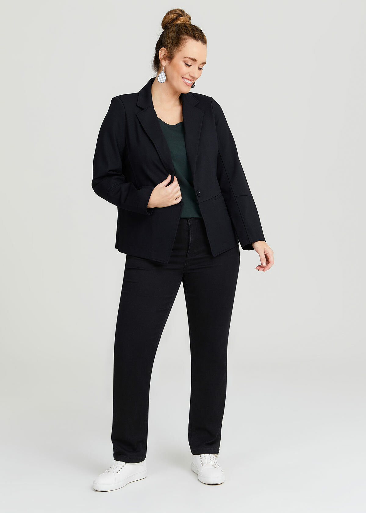 Shop Plus Size Classic Ponte Knit Blazer in Black Taking Shape AU