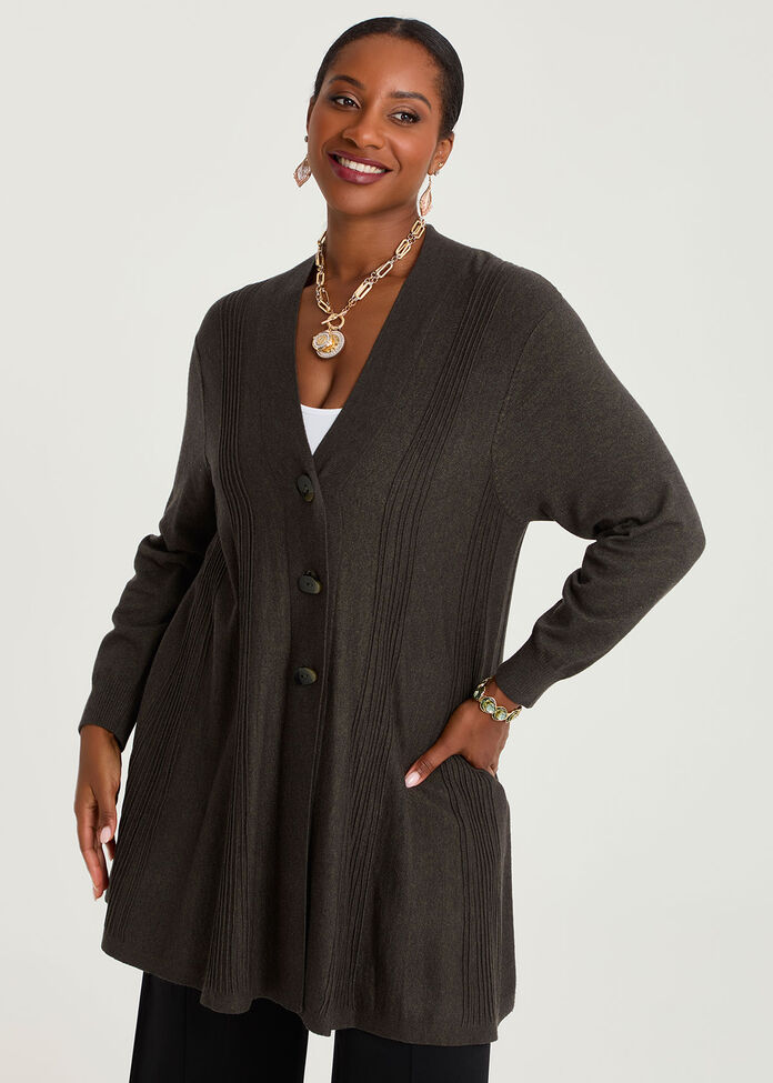 Pintuck Swing Natural Cardigan, , hi-res