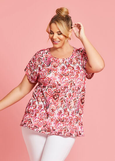 Plus Size Abstract Ikat Print Top