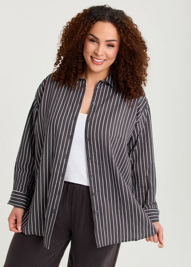 Plus Size Cotton Blend Modern Stripe Shirt