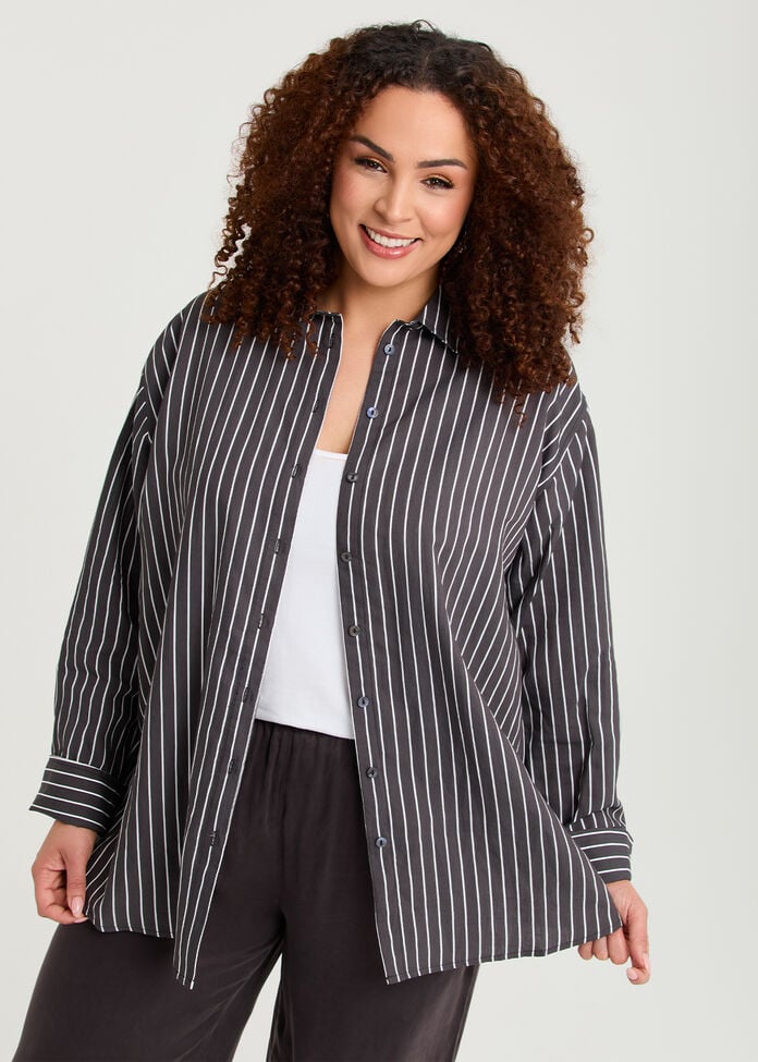 Cotton Blend Modern Stripe Shirt, , hi-res