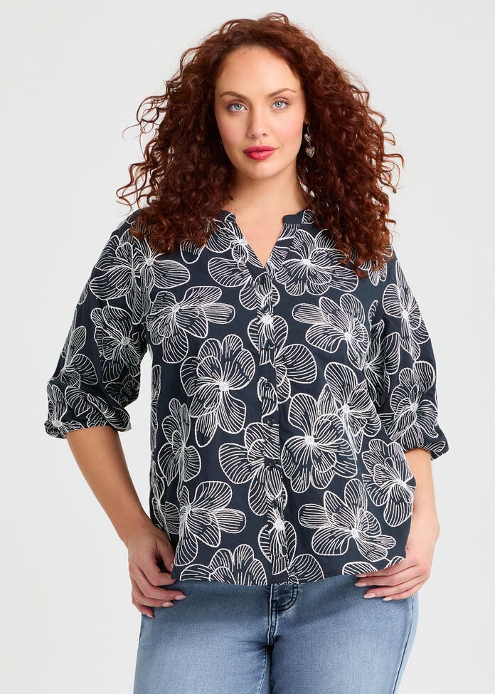 Cotton Handcraft Floral Top, , hi-res