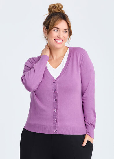 Plus Size Mia Rib V-neck Natural Cardigan