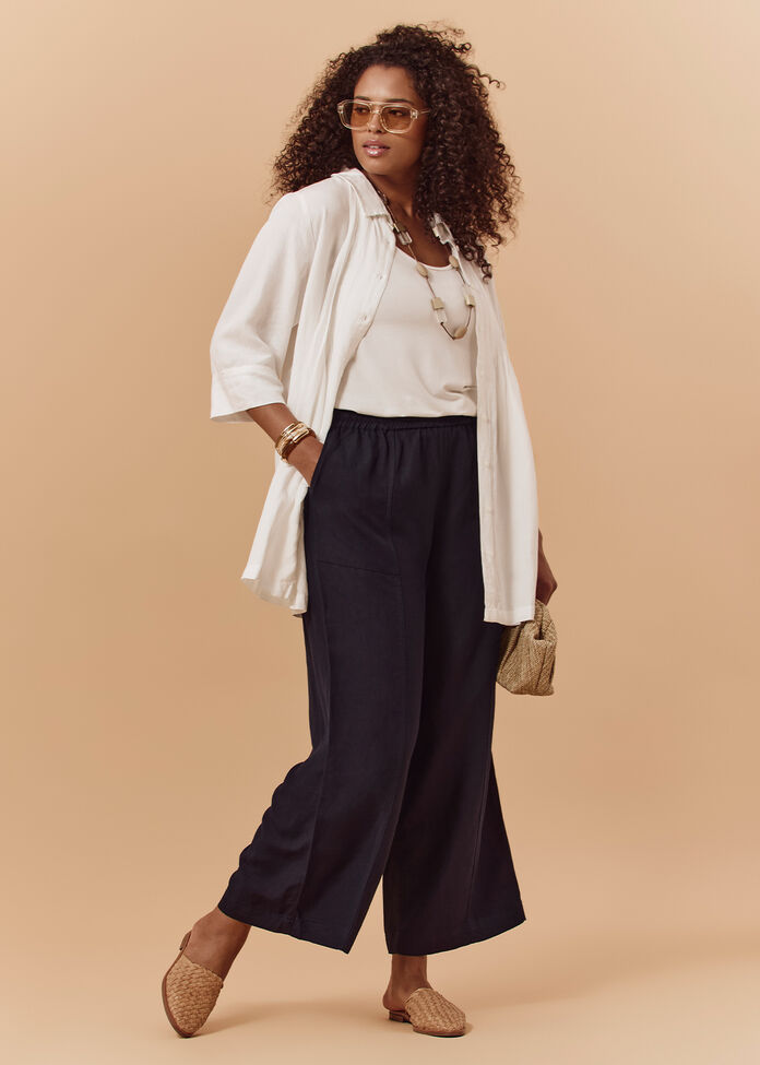 Linen Blend Pintuck Detail Shirt, , hi-res