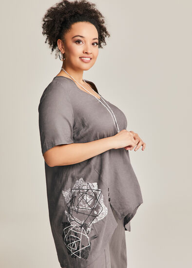 Plus Size Rose Linen Bamboo Swing Tunic