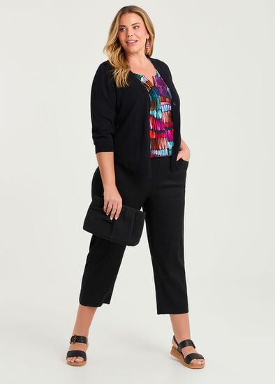 Plus Size Stretch Linen Taper Crop Pant