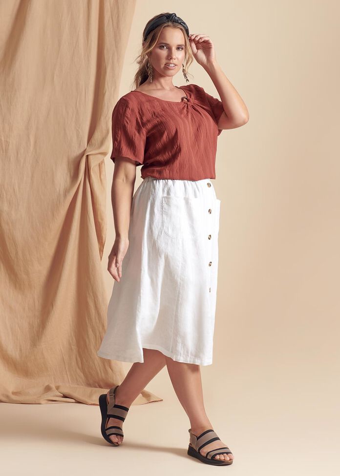 Button Linen Skirt, , hi-res