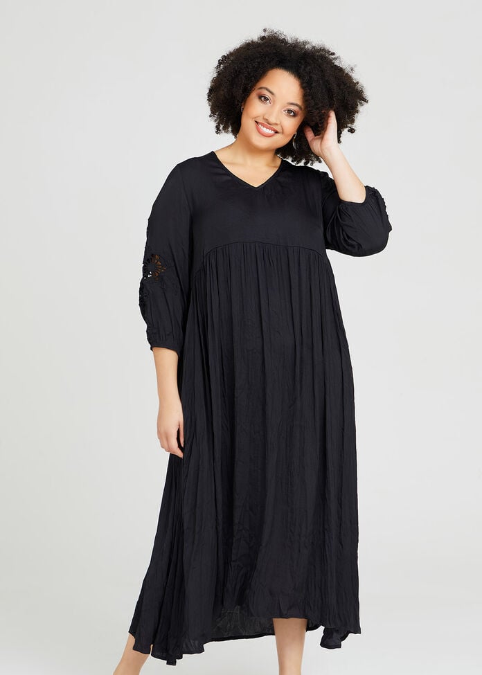Shop Plus Size Luxe Embroidery Sleeve Boho Dress in Black | Sizes 12-30 ...