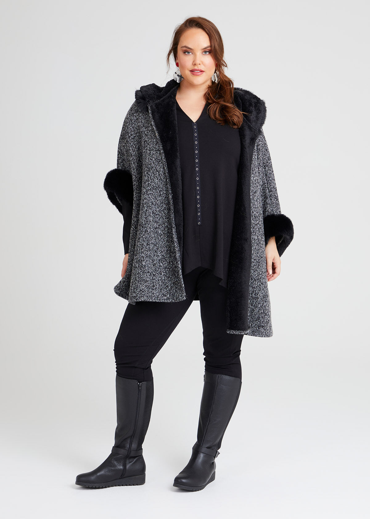 Shop Textured Fur Trim Hooded Cape Accessories Taking Shape AU