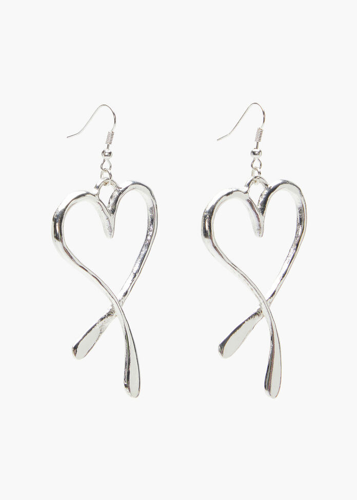 Silver Heart Earrings, , hi-res
