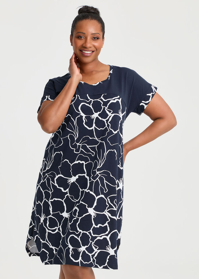 Australian Cotton Flora Nightie, NAVY/WHITE, hi-res