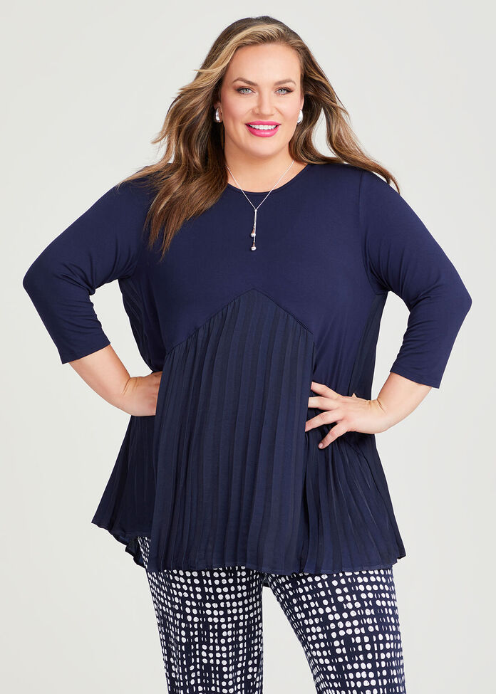 Shop Plus Size Sunray Pleat Luxe & Bamboo Top in Blue | Taking Shape AU