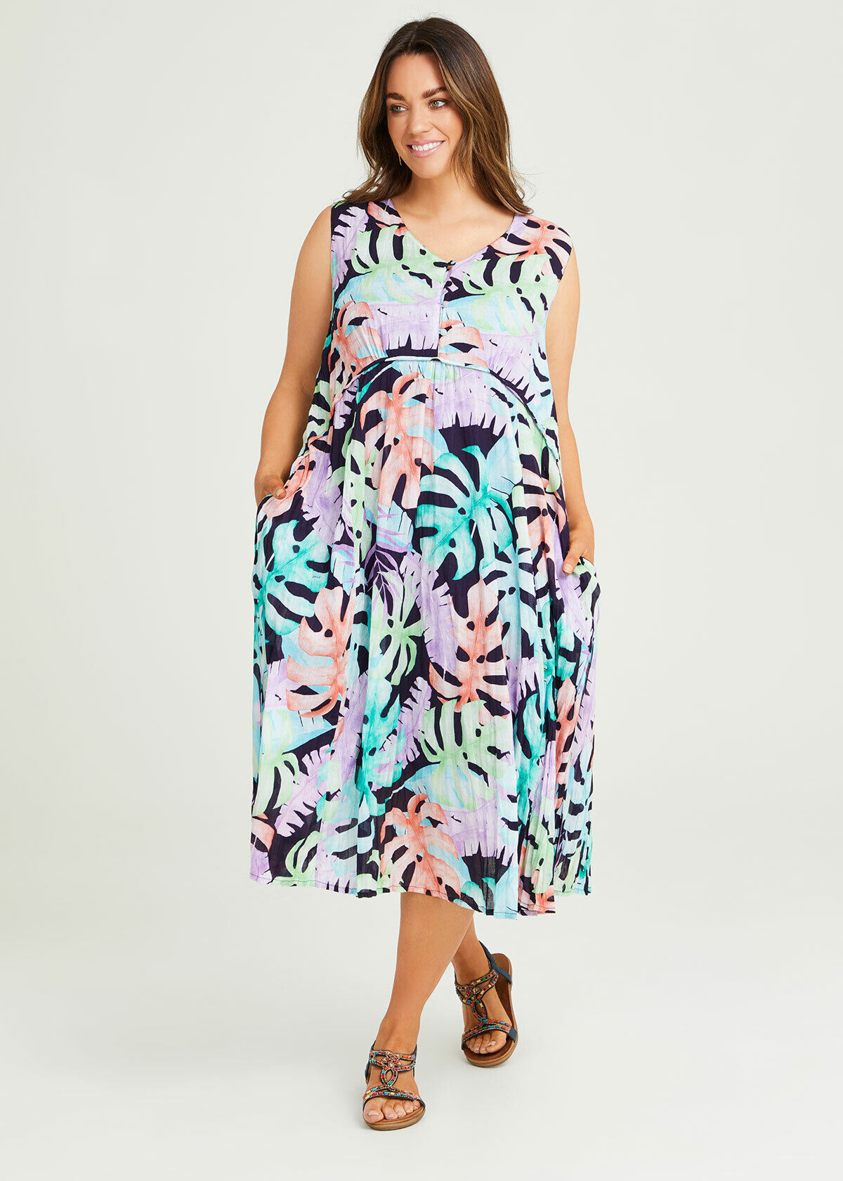 Cotton Tropical Leaves Dress