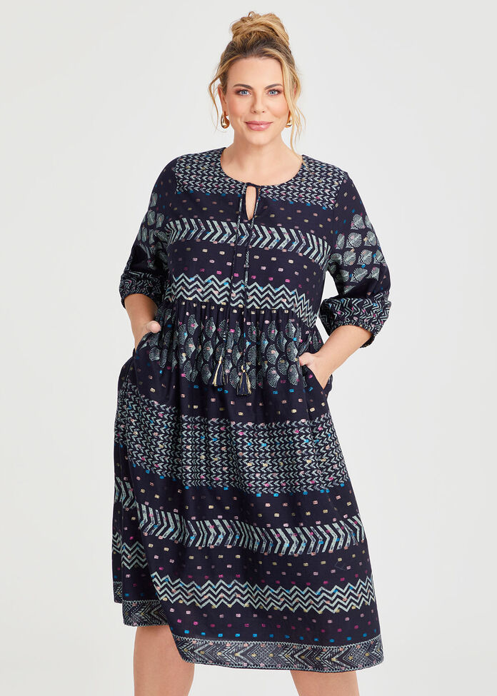 Cotton Printed Lurex Spot Dress, , hi-res