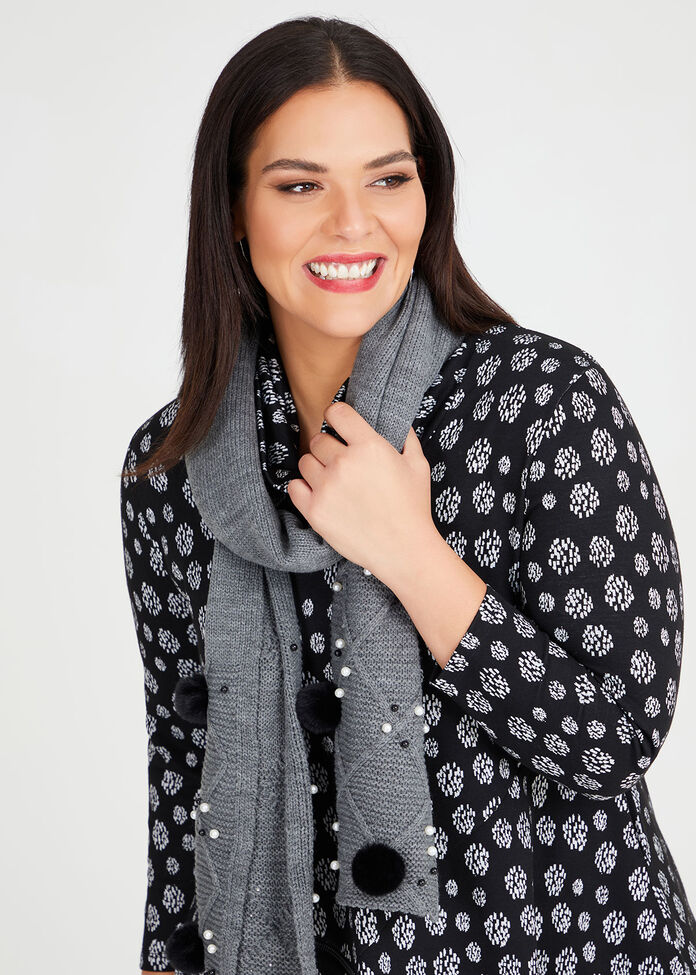 Grey Pom Pom Scarf, , hi-res
