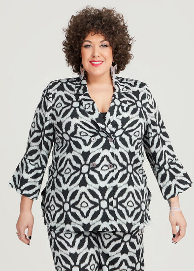 Plus Size Natural Abstract Ikat Blazer