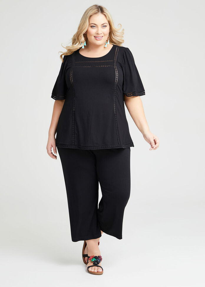 Natural Sicily Lace Trim Top, , hi-res