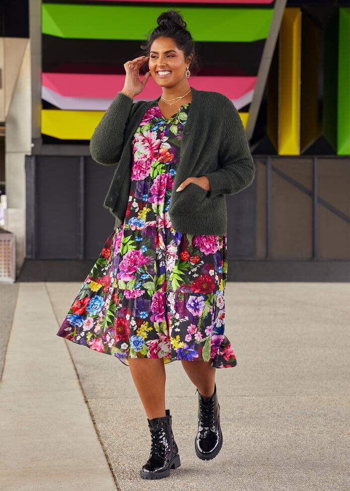 Natural Dark Blooms Dress, , hi-res