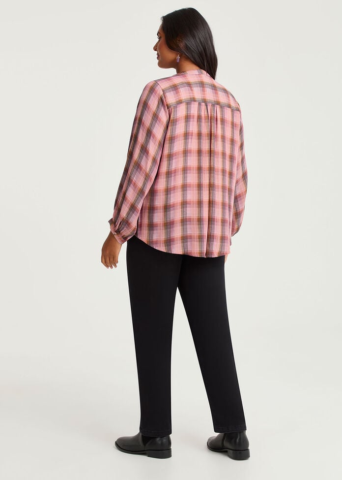 Cotton Check Button Top, CHECK, hi-res
