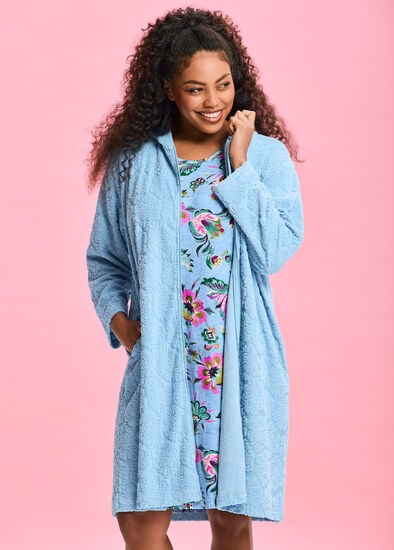 Plus Size Terry Towelling Zip Thru Robe