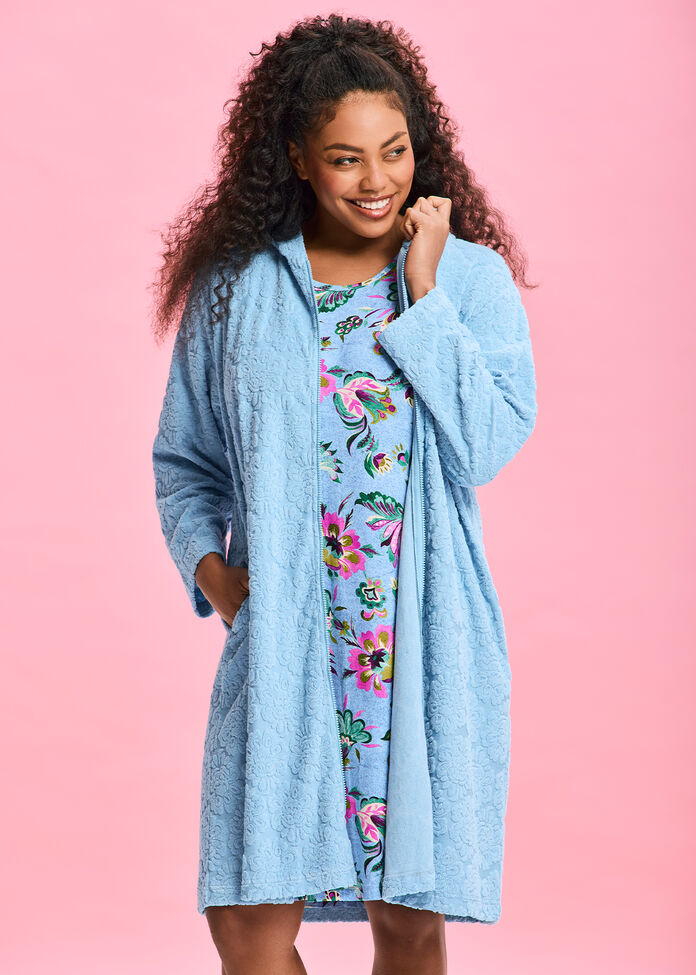 Terry Towelling Zip Thru Robe, , hi-res