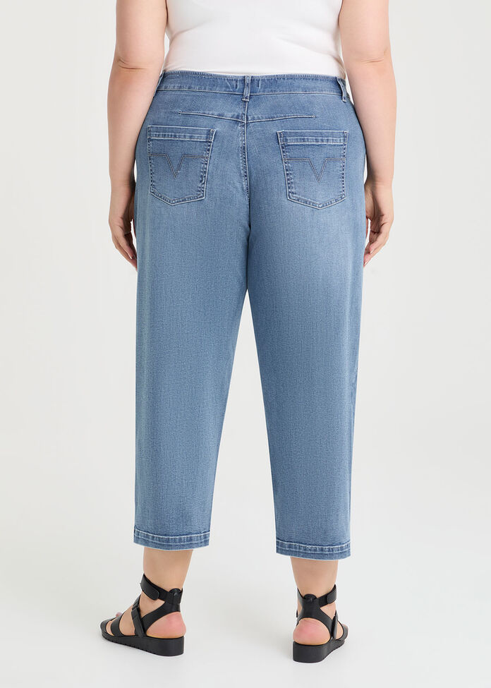 Cotton Denim Barrel Leg Jean, EDEN BLUE DENIM, hi-res