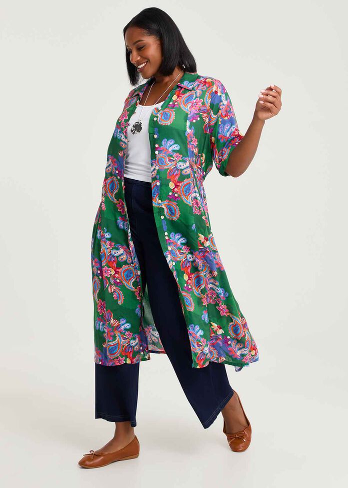 Natural Paisley Button Thru Dress, , hi-res