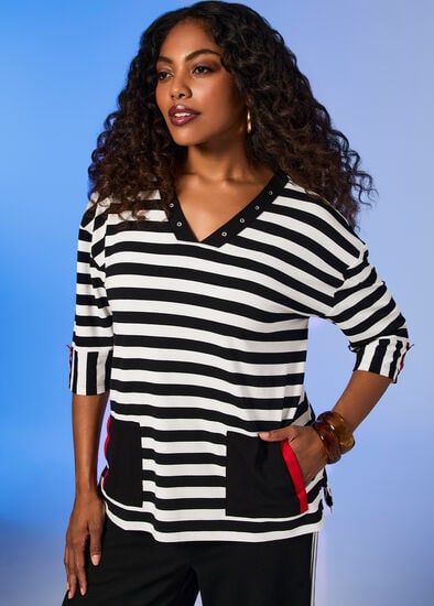 Plus Size Natural Duo Spliced Stripe Top