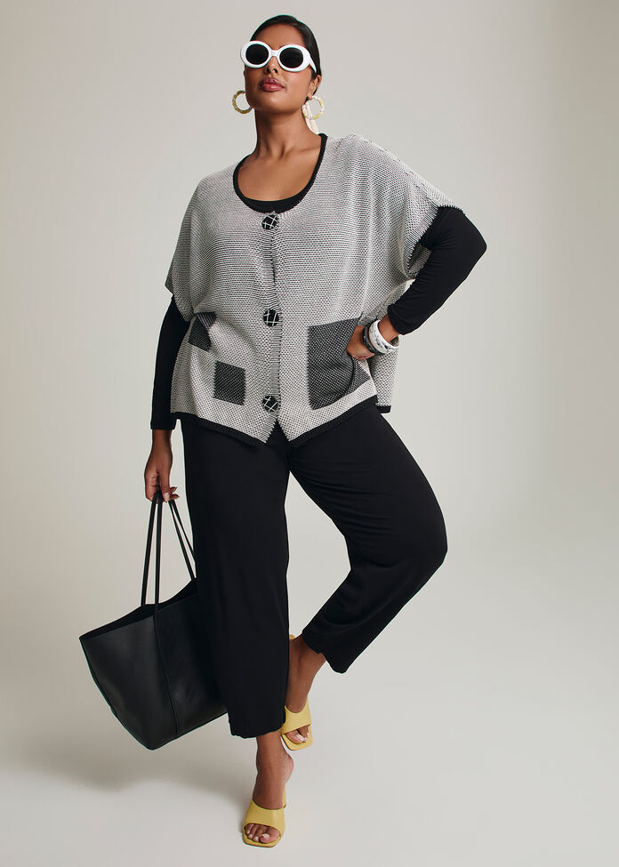 Square Cotton Modal Knit Cardigan, , hi-res