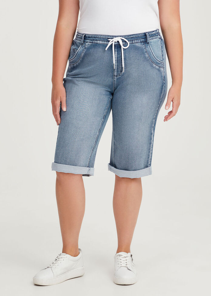 Relaxed Denim Jogger Short, , hi-res