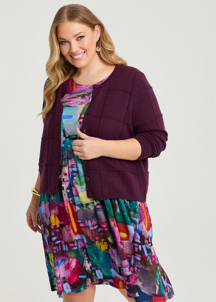 Window Pane Natural Cardigan, , hi-res