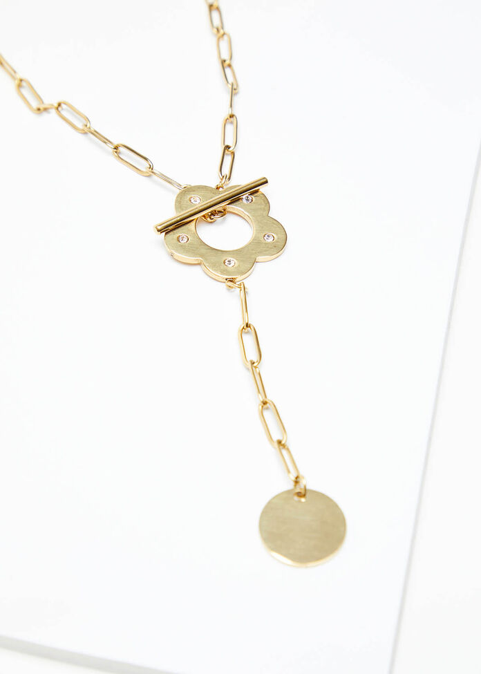 Gold Daisy Fob Lariat, , hi-res