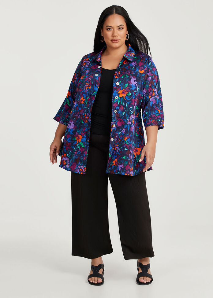 Sally Natural Shirt, PURPLE FLORAL, hi-res