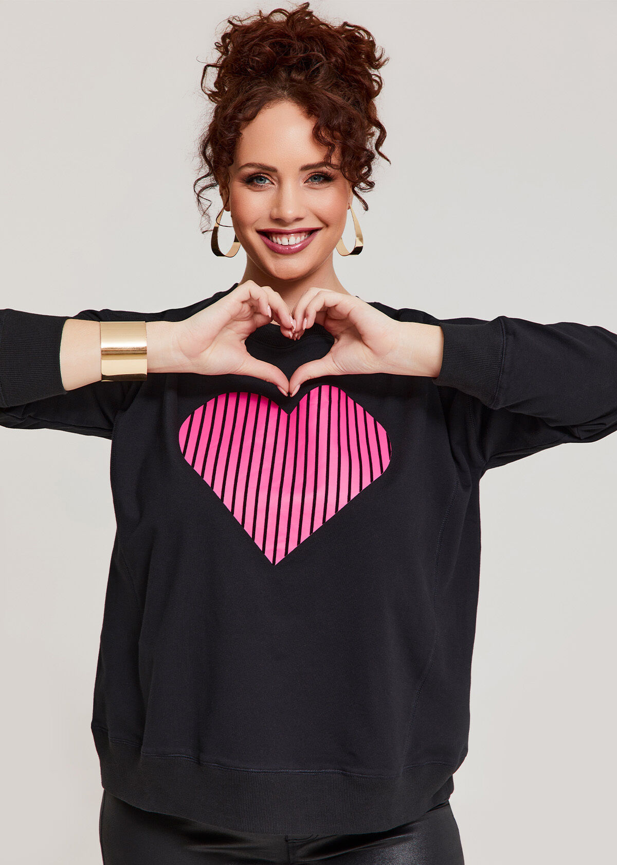 Shop Plus Size Cotton Love Heart Sweatshirt in Black Taking Shape AU