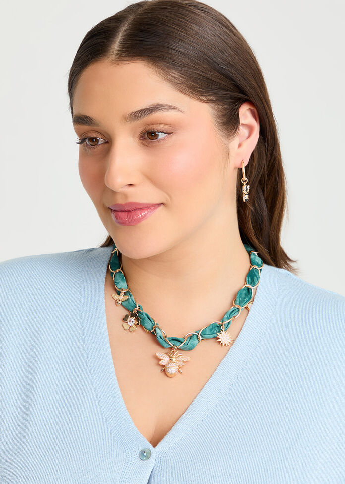 Fabric & Charms Statement Necklace, , hi-res