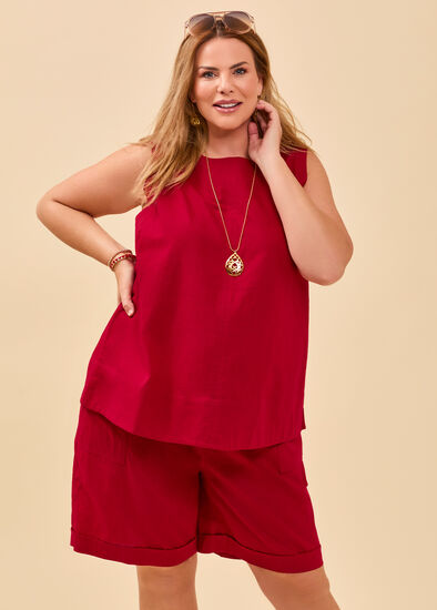 Plus Size Cotton Linen Sleeveless Top