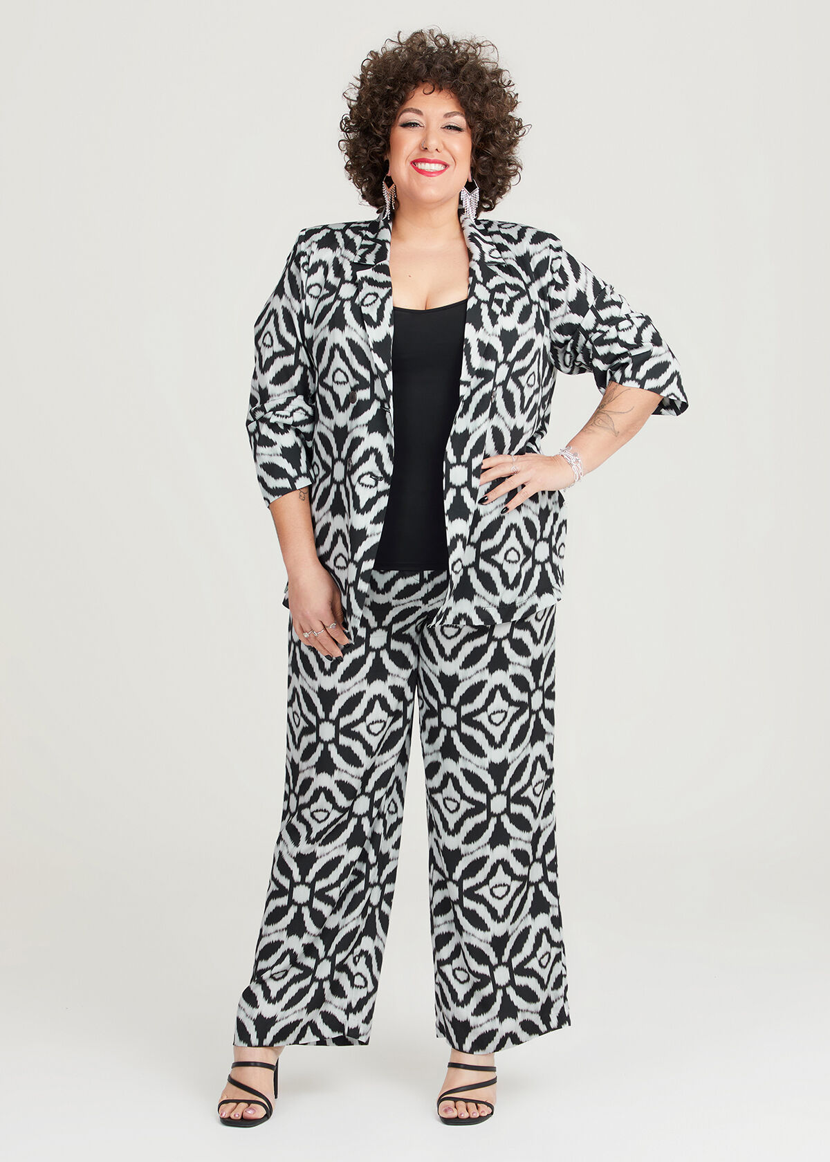 Plus size black and white best sale pants suit