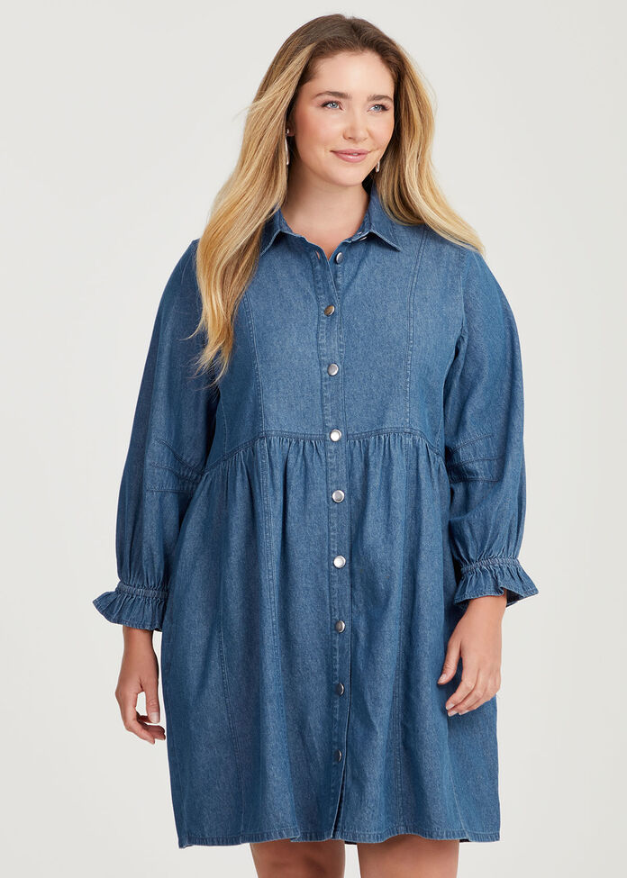 Cotton Chambray Shirt Dress, , hi-res
