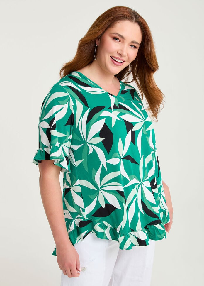 Salsa V-neck Luna Top, GREEN LEAF PRINT, hi-res