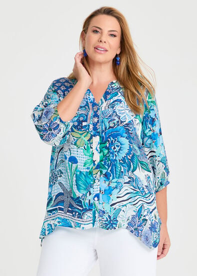 Plus Size Natural Seabloom Button Top