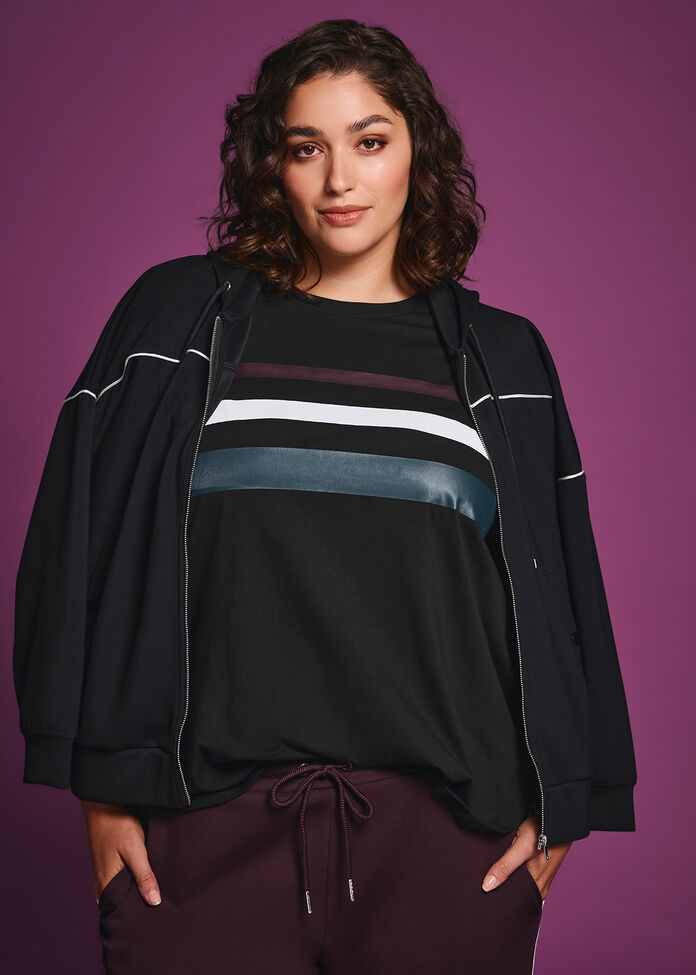 Active Cotton Stripe Top, BLACK, hi-res