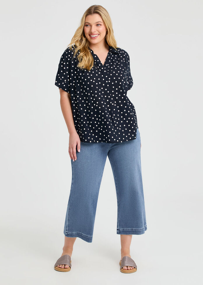 Cotton Collared Spot Top, , hi-res