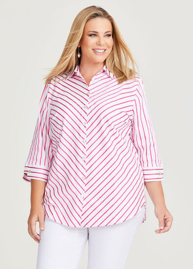 Plus Size Stripe Stretch Cotton Shirt
