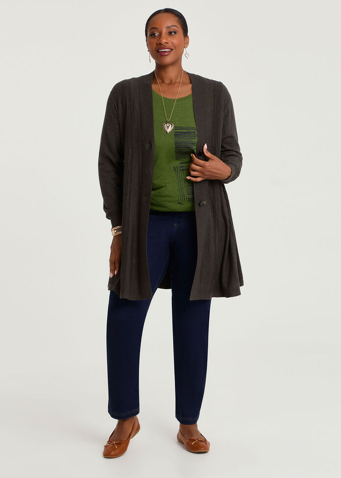 Pintuck Swing Natural Cardigan, OLIVE, hi-res