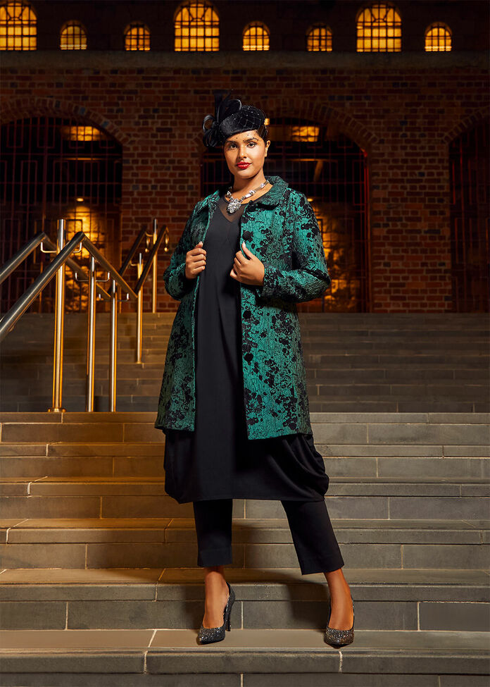 Emerald Jacquard Dress Coat, , hi-res