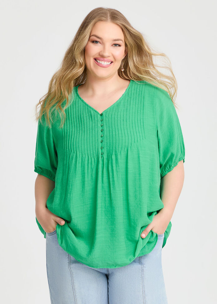 Natural V-neck Pintuck Top, , hi-res