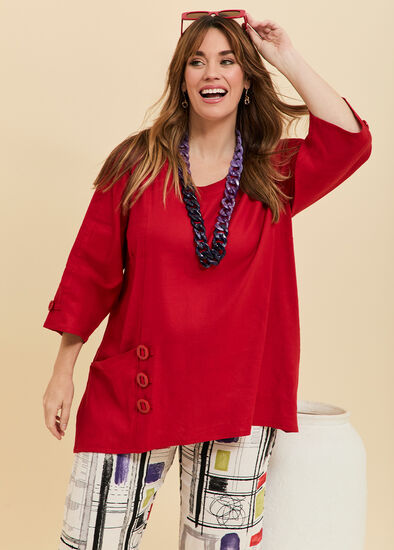 Plus Size Stretch Linen Tab Button Tunic