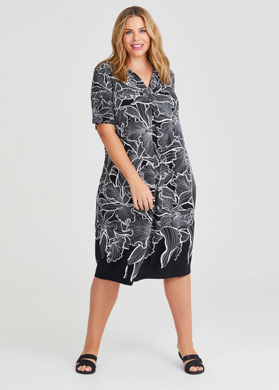 Plus Size Sketchy Floral Luna Tulip Dress