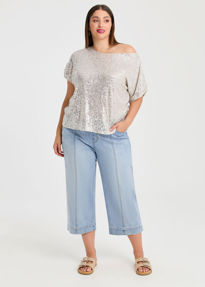 One Shoulder Sequin Party Top, , hi-res