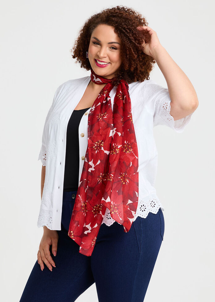 Festive Floral Silk Scarf, , hi-res